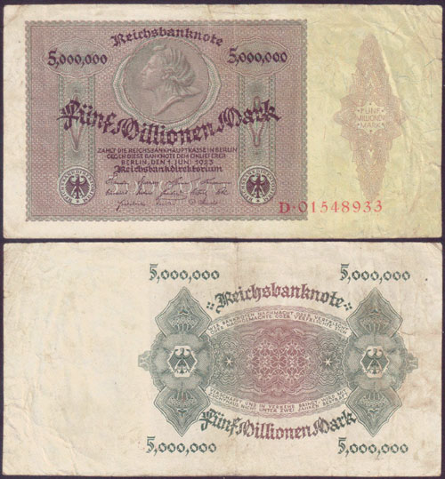1923 Germany 5 Millionen Mark (large-1st type) L000055